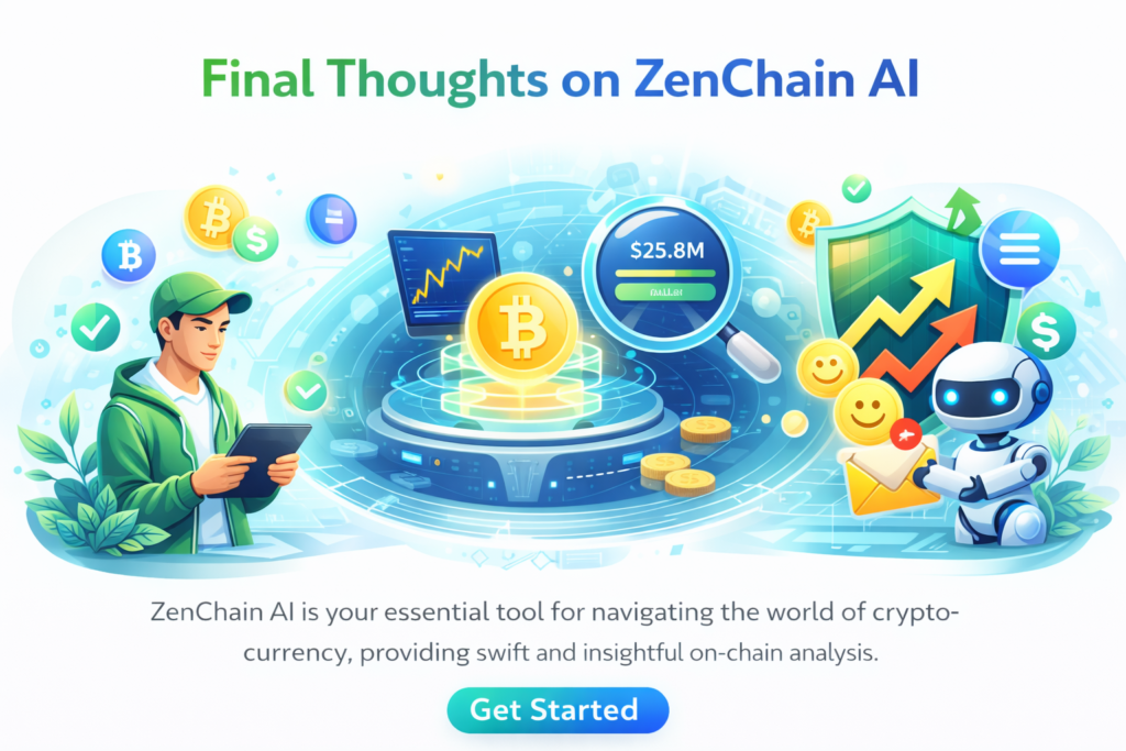 ZenChain AI final thoughts image showing crypto research visuals, whale wallet tracking, market analysis, and smart-money insights in a futuristic digital scene